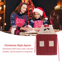 Aprons 1pc Year Gifts Christmas Style Apron Premium Linen Plaid Home Dress Up For Kitchen Cooking Baking
