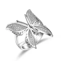 Bonita fêmea grande borboleta zircon pedra anel aberto anéis de casamento simples 925 esterlina prata amor engajamento de amor