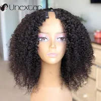 Lace Wigs Brazilian Afro Kinky Curly U Part Wig Remy Human Hair For Women 180% Glueless Bob265Y