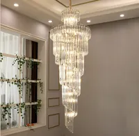 Spiral Kristal Avize Aydınlatma Villa Merdiven Otel Lobisinde Lüks Asılı Lambalar Avrupa Krom Uzun Kolye Işıkları LED Ampuller