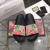 Designer-Folien Männer Frauen Hausschuhe Blumen Druck Leder Plattformschuhe Marke Sommer Blüten Sandalen mit Original Box Staubbeutel Größe 35-48