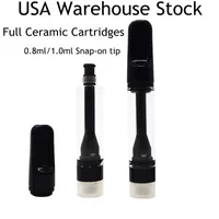 USA Warehouse Stock Atomizer 0.8ml 1.0ml Full Ceramic Cartridge 800pcs case Childproof Thick Oil Tank Empty vape pen Black Snap-on 510 Thread Disposable