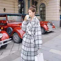 Women's Wool & Blends Winter Plaid Woolen Coat Mid-Length Korean Style Loose British Fashion Ity High Quality Jacket Female WY61118