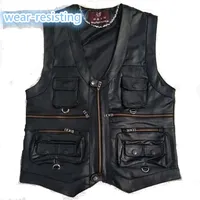 gentlement leather vest male slim commercial male leather vest sheepskin leather men vest waistcoat with many pockets 211105