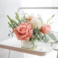 Kunstbloemen met keramische vaas zijden Hydrangea hortensia bloemstukken tafel centerpieces voor woonkamer thuis bruiloft boeket