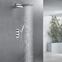 Waterfall Rainfall Big Shower Faucets 550*230mm 304 stainless steel Rectangle Showerheads In Wall Mount Conceal Showers Three Handle Brass Mixer Valve Sets