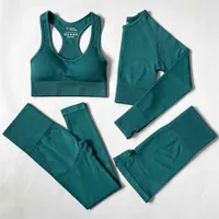 Fitness Mulheres Yoga Set Seamless Sportswear Workout Esporte Leggings + Top + Bra Gym Woman Woman Shorts S 210821