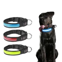 Dog Collars Leashes Night Light Charging Collar Personaliseer USB Reflecterend Leer Pet Cadeaus Veilig en Duurzaam Rood / Blauw / Groen / Roze