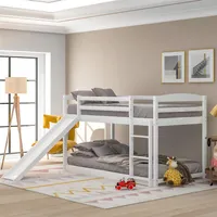 US Stock Twin over Twin Bunk Bed Bedroom Furniture with Convertible Slide and Ladder , White a36