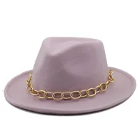 Kadınlar için Fedora Şapka Erkekler için Fedoras Toplu erkek Kadın Keçe Şapkalar Zincir Kadın Adam Panama Kap Kadın Erkek Vintage Caz En Kapaklar Bahar Güz Kış