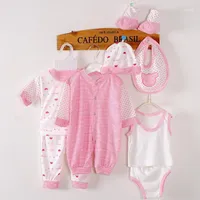 Zestawy odzieżowe 8 sztuk Baby Boy Dziewczyna Topy + Kapelusz + Spodnie + Bib + Sock Shose + Stroje Romper Set Bawełna Wygodna Infant1