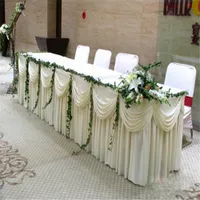Jupe de table en soie de glace blanc de 20 pieds de longueur Nappe de la nappe avec des rideaux de swag pour les fêtes de mariage de mariage