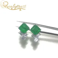 ReyTrust Fashion 9 * 9mm Svadratisk Synthesis Colombian Emerald Stud Örhängen Silver 925 Smycken Kvinnor Bröllopsfest 210616