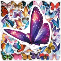 50Pcs Lot Pretty Colorful Butterfly Animal Stickers Fridge Phone Guitar Motorcycle Luggage Waterproof Cartoon Sticker Decal F5