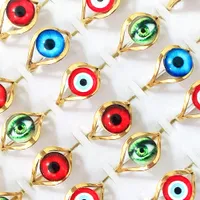wholesale 36pcs gold Devil's eye stainless steel rings gothic punk evil eyeball retro men women child gifts jewelry