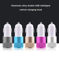 Universal Car Charger 2.1A+1A Dual USB Ports Metal Alloy Chargers for Iphone Samsung HTC Android Phone PC MP3a19303Q