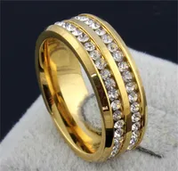 Anillo de lujo 18k chapado en oro 2 fila CZ anillos de diamante Top Diseño clásico de boda de boda anillo para mujeres y hombres al por mayor 351 T2