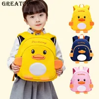 School Bags GREATOP 3D Small Yellow Duck Kids Backpack Cute Cartoon Baby Toddler Waterproof Girls Bag Boys Mochila Escolar