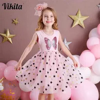Vikita Kız Prenses Elbise Yaz Çocuk Kız Sequins Tatlı Çocuk Parti Giyim Çocuk Kelebek Kostüm Giyim 210727