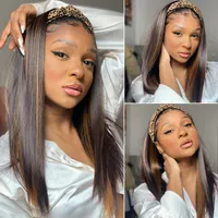Synthetic Wigs GEMMA Headband For Black Women Long Straight Brown Highlights Wig Natural Daily Party Silky Heat Resistant Hair