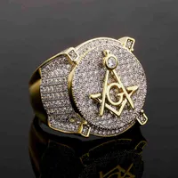 Nueva Trendy AG Freemason Ring Men's Bohemian Crystal Incrustado Austriaco Rhinestone Metal Accesorio Partido Joyería