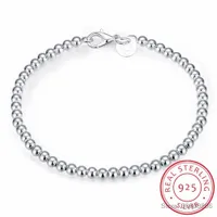 Lekani 100% 925 Solid Real Sterling Silver Fashion 4mm Beads Chain Bracelet 20cm for Teen Girls Lady Gift Women Fine Jewelry Q0603