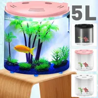 5L Fish Tank USB LED Filtration Simulation Water Plants Portable Mini Aquarium Home Decor 180 Degree Open Living Room Desktop