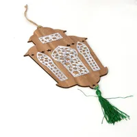 Eid Mubarak Ramadan Wooden Ornament with Tassel Muslim Isramic Eid Mubarak Pendant Tassel Home Party Decor GWE12813