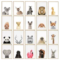 Nuomege Baby Animal Poster Panda Giraffe Elephant Canvas Painting Nursery Wall Art Nordic Picture x0726