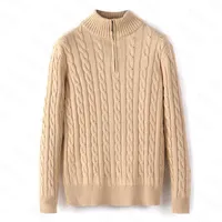 Мужчины свитер зимний флис толстые половины молнии высокой шеи теплые пуловер качественные тонкие вязать шерсть дизайнер