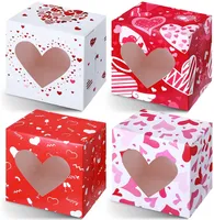 12pcs / set Valentines Day Dono Wrap Box Valentines Party Goodie Boxes con PVC Finestra a forma di cuore rosa Rosso
