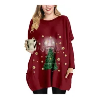 21FW 여성 긴 소매 드레스 여성 크리스마스 후드 캐주얼 스커트 동물 패턴 편지 얇은 코트 산타 클로스 플러스 크기