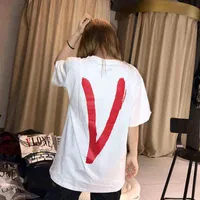 Vlonesshort sleeve Valentine's Day Limited love cursive graffiti big V men's and women's same lovers T-shirt md
