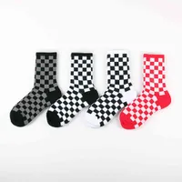 socks Chao Harajuku dead flying skateboard chessboard lattice four-color sports cotton card male and female couple