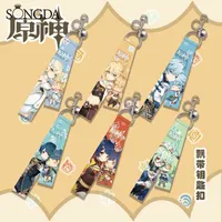 Hot Selling Anime Genshin Impact Ribbon Keychain Figure Art Photo Short Lanyard Strap Keyring Bag Pendant Decoration Kid Jewelry Y1231