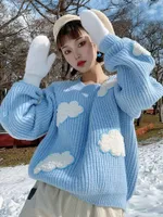 Женские свитера Hwlzltzht Kawaii уютные облака свитер милый мультфильм с длинным рукавом экипаж шеи японские пуловер джемпер осень зима трикотажные вершины
