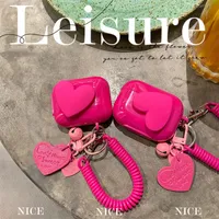 Caja de los auriculares de amor rosado rosado de la rotación de Lucky 3D para las vásculos de aire Pro Linda cubierta de auriculares de silicona suave para AirPods Casos con correa de primavera