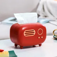 Vävnadsboxar servetter caja de pañuelos retro con forma radio, soporte papel escritorio, dispensador vintage, almacenamiento para