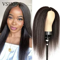 Lace Wigs V Part Wig Kinky Straight Human Hair For Black Women 180% Density Brazilian Remy Glueless Middle Shape VSHOW