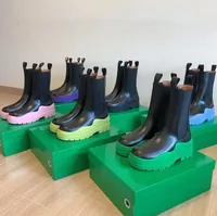 Yüksek Kaliteli Tasarımcı Çizmeler Bayan Ayakkabı Deri Martin Ayak Bileği Chaelsea Boot Ashion Kaymaz Dalga Renkli Kauçuk OutSole Elastik Dokuma