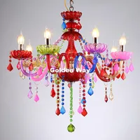 Chandeliers European Art Deco Colorful Chandelier Mixed Color Pink Red Blue Color Living Room E14 Candle Lamps Luxury Glass Crystal Lighting