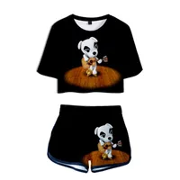 T-shirt Femme Rholycrown Brand Design Imprimé Animal Forêt Jeunesse fille Navier Ensemble de deux pièces + Shorts Dames Kawaii T-shirt