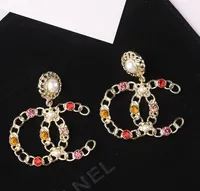 20color Wholesale 18K Gold Plated Charm Design Classics Letters Stud Dangle Earrings Copper Metal Women Rhinestone Wedding Party Gifts Jewelry Accessories