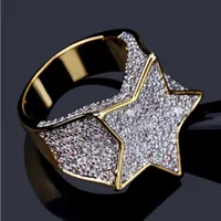 Mens Super Star Gold CZ Bling Bling Ring Micro Pave Cubic Zirconia Simulated Diamonds Hip Hop Mens ювелирные кольца