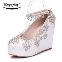 Baoyafang New Womens Wedding Shoes High Heels Wedsges Crystal Party Dress Shoes Woman High Paltform