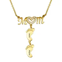 Anhänger Halsketten Houwu Custom Muttertag Kristall Baby Fuß Halskette mit Mutter- und Tochternamen, Geschenk für