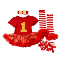 Dresses Girl's Dresses 4 sztuk / zestaw niemowląt Dziewczynek Boże Narodzenie stroje Krótki Rękaw Romper Tutu Dress + Headband + Striped + Buty Toddler Clothi