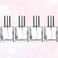Storage Bottles & Jars 4 Pcs 15ml Transparent Square Flat Spray Bottle Glass Empty Perfume Liquid Dispenser For Makeup Skin Care (Silver