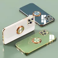 Luxe Plating Silicone Cases voor iPhone 12 11 13 PRO MAX XR X XS 7 8 Plus 13Pro Soft Cover met Ring Houder Stand