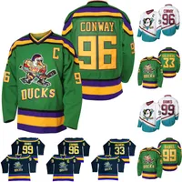 1996-06 Mighty Ducks Movie Hockey Jersey 96 Charlie Conway 33 Greg Goldberg 99 Adam Banks Anaheim Ice Jerseys Verde Branco S-XXXL